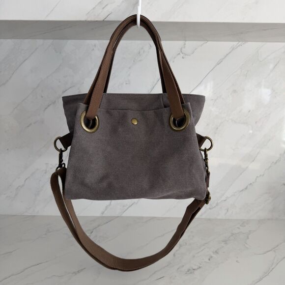 Zede Paris Pont des Arts Gray Canvas Satchel Mini Elevated Casual Parisian Chic - Picture 5 of 10